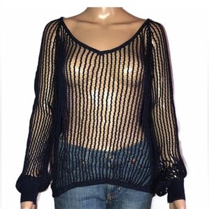FREE PEOPLE Mesh Top Navy Blue